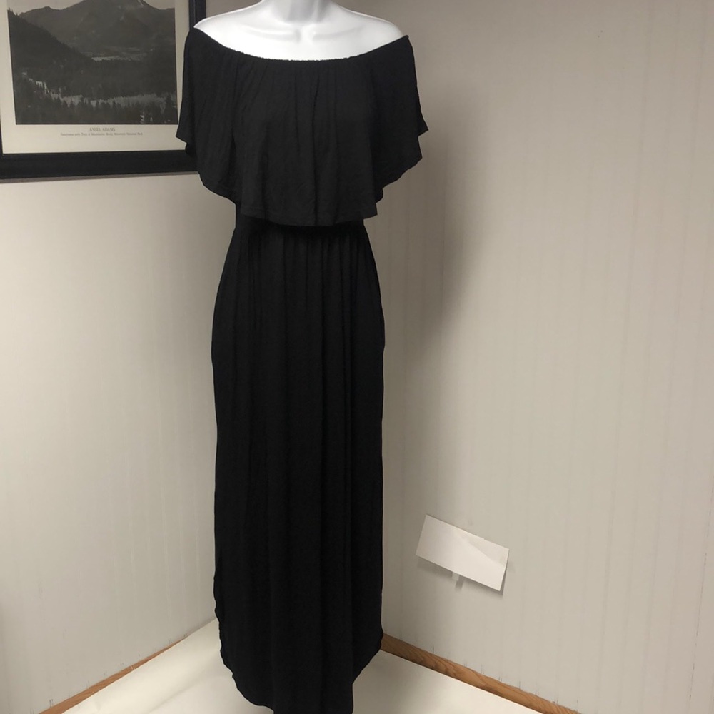 Women’s VERABENDI Black Off Shoulder Ruffle Casual Maxi Dress Size S